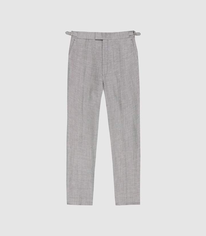 Reiss Dagger - Wool Linen Blend Slim Fit Trousers in Grey