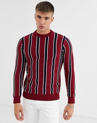 Burton Menswear burgundy jumper with vertical stripe