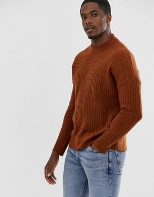 Pull&Bear Join Life ribbed jumper in brown