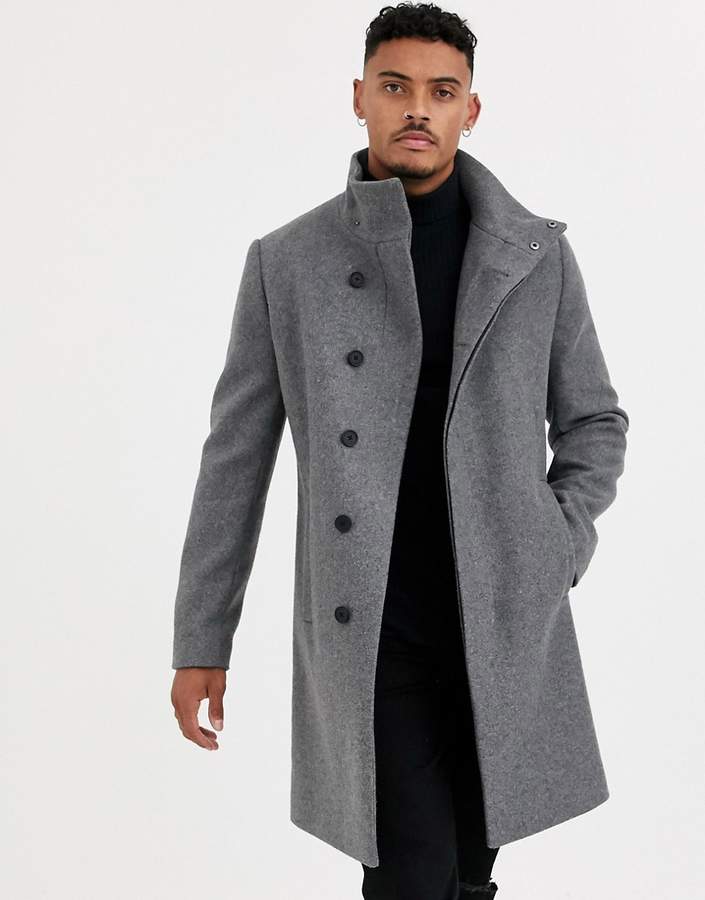 ASOS DESIGN funnel neck wool mix jacket in grey