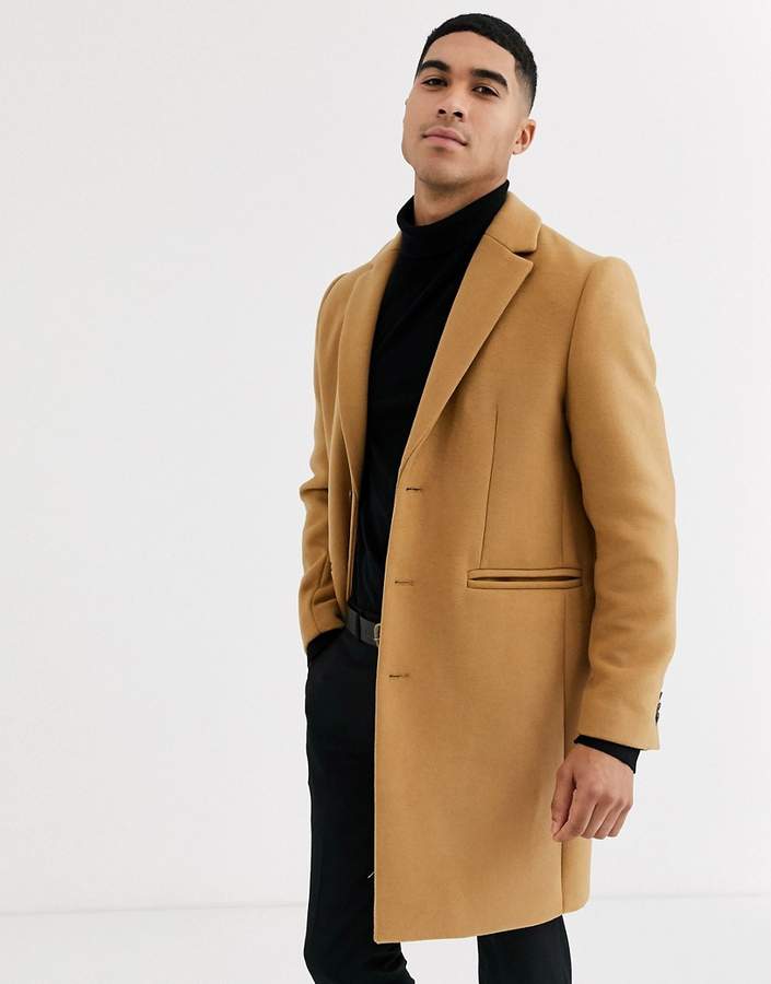 ASOS DESIGN Overcoat in Camel